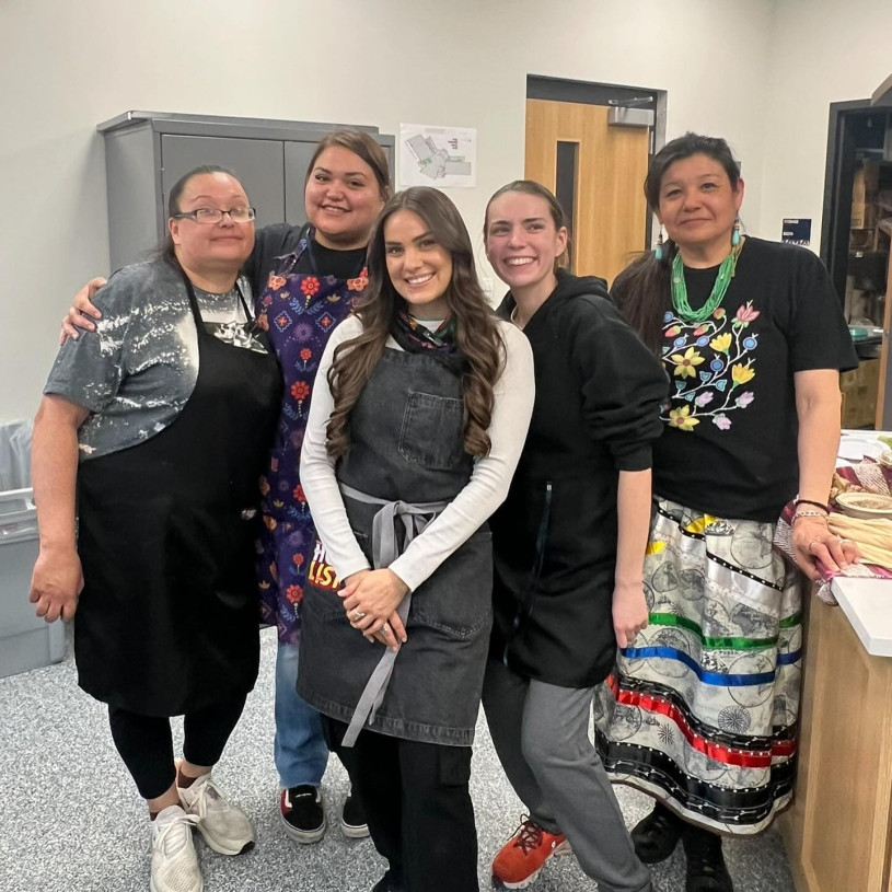 Five female, chefs of the Potawatomi Community posing in a kitchen.